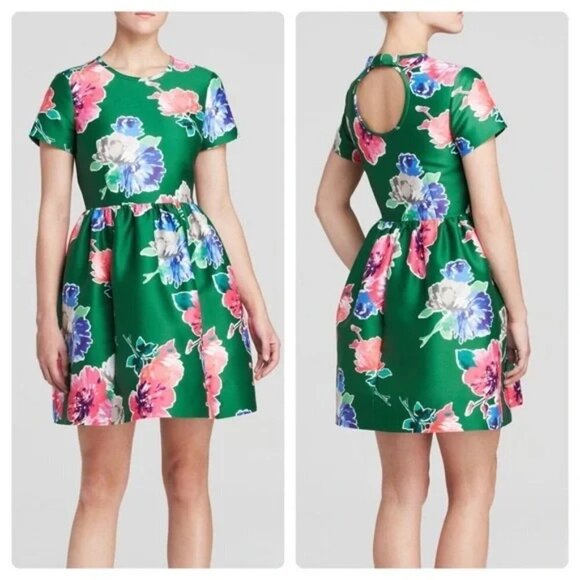 Kate Spade Green Stelli Floral Short Sleeve Dress $398 - Picture 2 of 14